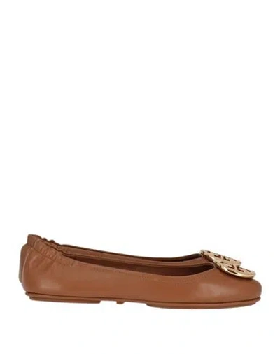 Tory Burch Minnie Leather Logo Travel Ballerina Flats In Brown
