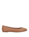 Tory Burch Woman Ballet Flats Camel Size 10 Leather In Neutral