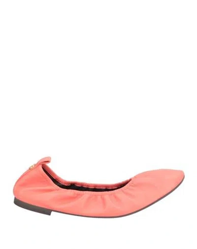 Tory Burch Woman Ballet Flats Coral Size 9.5 Leather In Pink