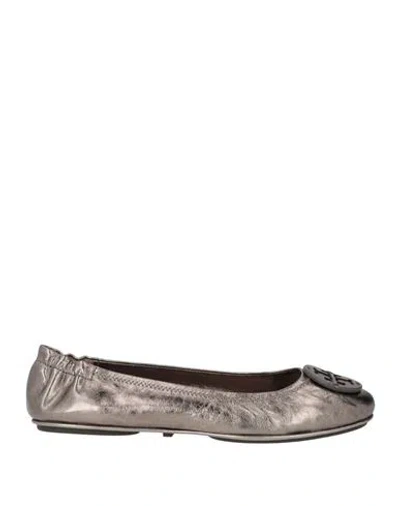 Tory Burch Woman Ballet Flats Gunmetal Size 9 Leather In Gray