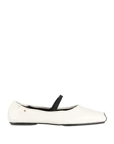 Tory Burch Woman Ballet Flats Ivory Size 8.5 Leather In White
