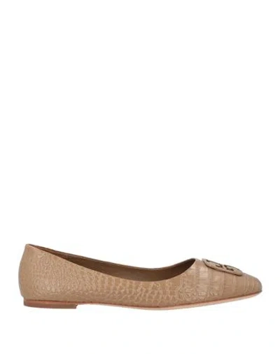 Tory Burch Woman Ballet Flats Khaki Size 10.5 Leather In Brown