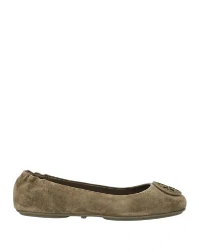 Tory Burch Woman Ballet Flats Khaki Size 6 Soft Leather In Gray