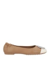 Tory Burch Woman Ballet Flats Khaki Size 7.5 Leather In Beige