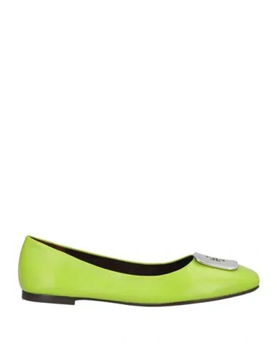 Tory Burch Woman Ballet Flats Lime Green Size 8 Goat Skin In Multi