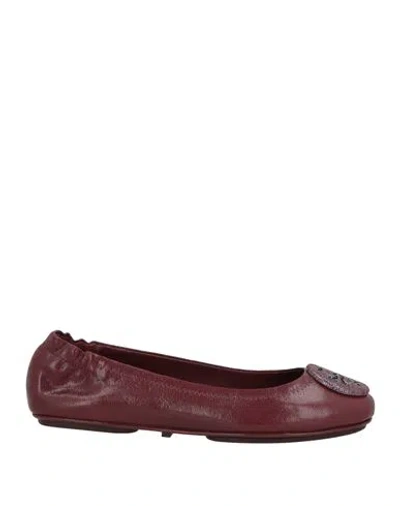 Tory Burch Woman Ballet Flats Plum Size 5 Soft Leather In Burgundy