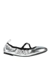Tory Burch Woman Ballet Flats Silver Size 8 Leather, Textile Fibers In Silver