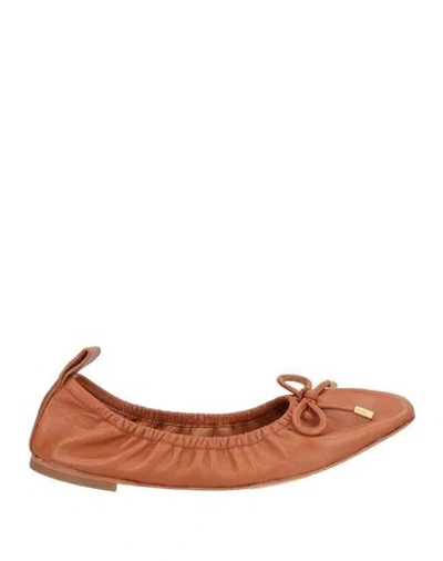 Tory Burch Woman Ballet Flats Tan Size 7.5 Leather In Brown