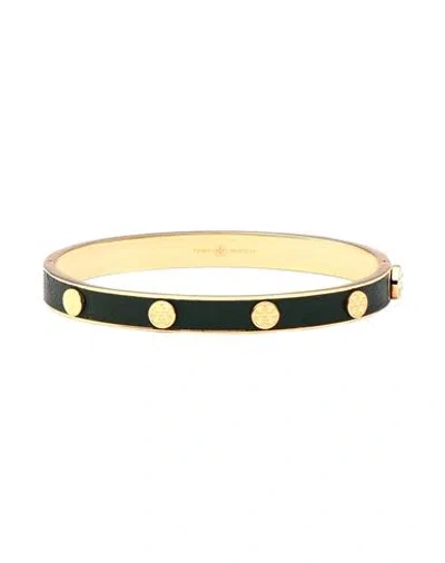 Tory Burch Woman Bracelet Dark Green Size - Brass, Soft Leather