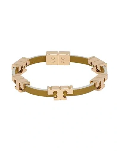 Tory Burch Woman Bracelet Sage Green Size S/m Soft Leather, Metal In Sage Green