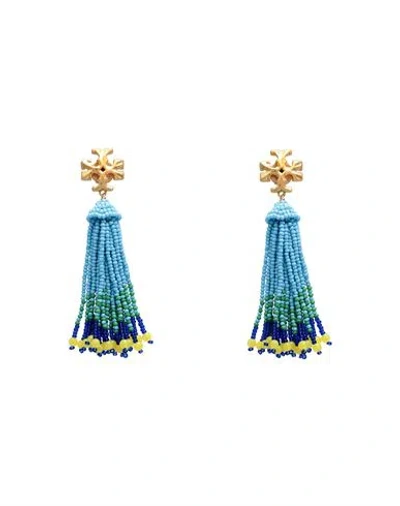 Tory Burch Woman Earrings Sky Blue Size - Brass, Plastic