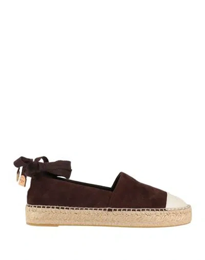 Tory Burch Woman Espadrilles Chocolate Brown Size 8 Leather In Multi