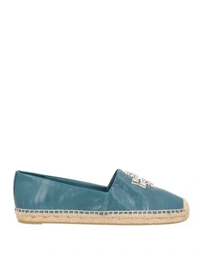 Tory Burch Eleanor Leather Espadrilles Flat Shoes In Green