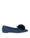 Tory Burch Woman Loafers Navy Blue Size 6.5 Leather In Navy Blue