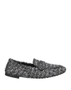 Tory Burch Woman Loafers Silver Size 6.5 Textile Fibers, Leather