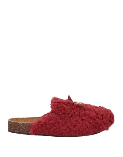 Tory Burch Woman Mules & Clogs Brick Size 7.5 Sheepskin, Shearling In Red