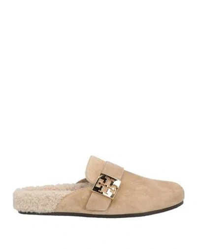 Tory Burch Woman Mules & Clogs Sand Size 7.5 Leather, Polyester