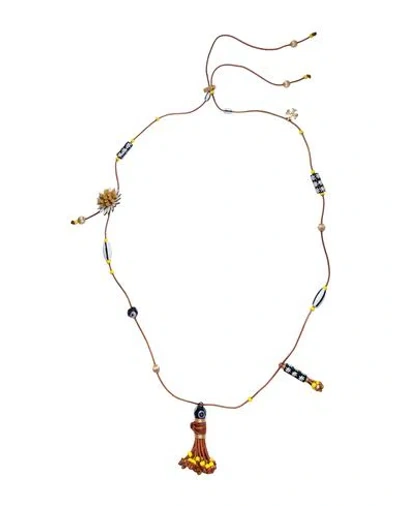 Tory Burch Woman Necklace Brown Size - Cowhide, Brass