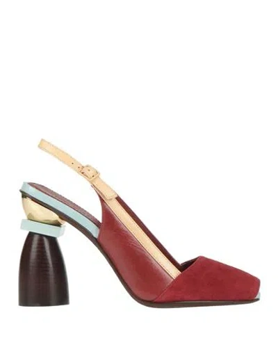 Tory Burch Woman Pumps Brick Size 8 Leather In Red