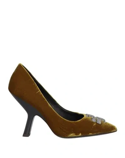 Tory Burch Woman Pumps Green Size 8 Textile Fibers