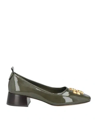 Tory Burch Woman Pumps Military Green Size 8 Leather