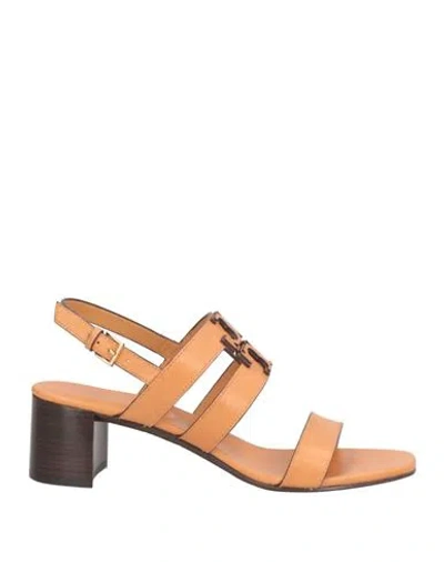 Tory Burch Woman Sandals Camel Size 8 Calfskin In Multi
