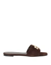 Tory Burch Eleanor Suede Sandals Embellished Detail Flat In Brown