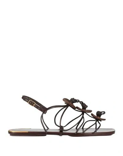 Tory Burch Woman Sandals Dark Brown Size 8 Leather