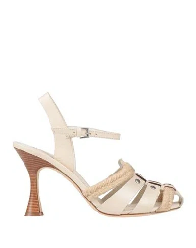 Tory Burch Woman Sandals Ivory Size 7 Cowhide, Textile Fibers In White