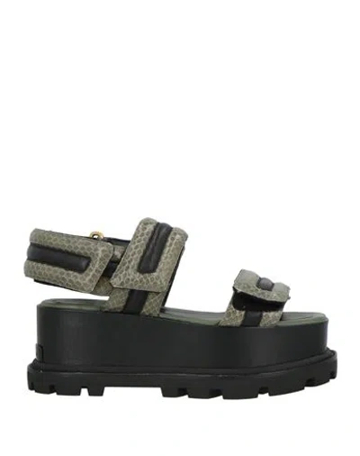 Tory Burch Woman Sandals Military Green Size 7 Leather