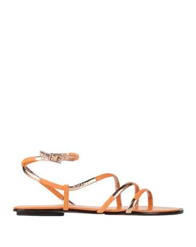Tory Burch Woman Sandals Orange Size 8 Goat Skin In Animal Print