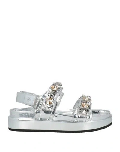 TORY BURCH TORY BURCH WOMAN SANDALS SILVER SIZE 6 SYNTHETISCHES MATERIAL