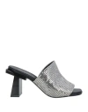 Tory Burch Woman Sandals Silver Size 7 Goat Skin, Textile Fibers In Silver