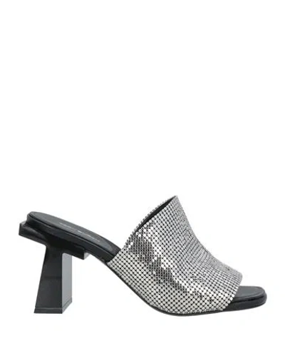 Tory Burch Woman Sandals Silver Size 7 Goat Skin, Textile Fibers