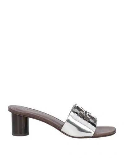 Tory Burch Woman Sandals Silver Size 8 Leather