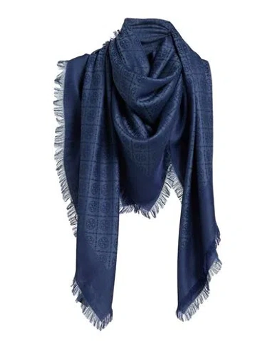 Tory Burch Woman Scarf Navy Size - Wool, Silk In Blue