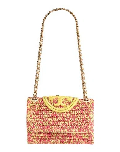 Tory Burch Woman Shoulder Bag Yellow Size - Natural Raffia, Leather