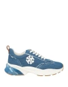 Tory Burch Woman Sneakers Blue Size 6 Textile Fibers, Leather In Blue