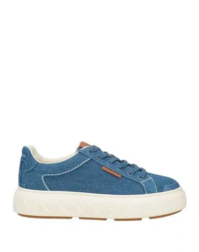 Tory Burch Woman Sneakers Blue Size 8 Textile Fibers, Leather