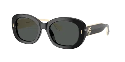Tory Burch Oval-frame Logo-detail Sunglasses In Black