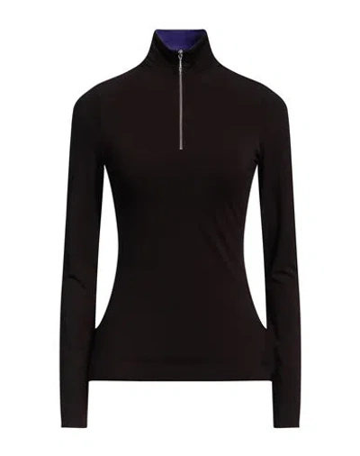 Tory Burch Woman T-shirt Dark Brown Size L Polyamide, Elastane In Black