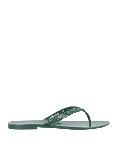 Tory Burch Woman Thong Sandal Dark Green Size 11 Textile Fibers