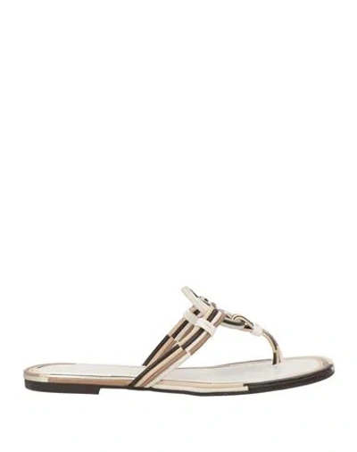 Tory Burch Woman Thong Sandal Ivory Size 6 Calfskin In Gold