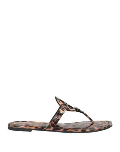 Tory Burch Woman Thong Sandal Sand Size 6.5 Leather In Animal Print