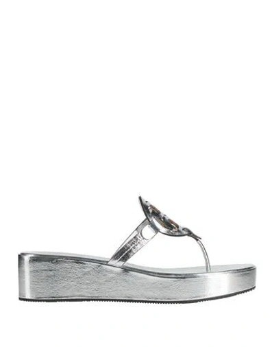 TORY BURCH TORY BURCH WOMAN THONG SANDAL SILVER SIZE 7.5 LEATHER