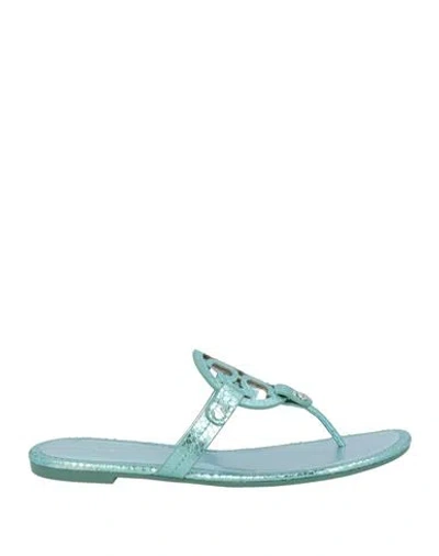 Tory Burch Woman Thong Sandal Turquoise Size 7.5 Leather In Blue
