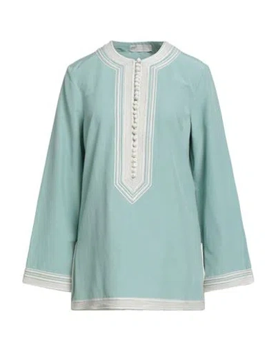 Tory Burch Woman Top Turquoise Size 8 Cotton, Viscose In Green