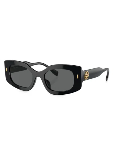 Tory Burch Women's 0ty7202u 50mm Rectangular Sunglasses In Black Dark Grey