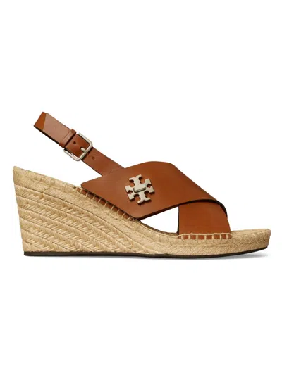 Tory Burch Turnlock Espadrille Slingback Platform Wedge Sandal In Brown