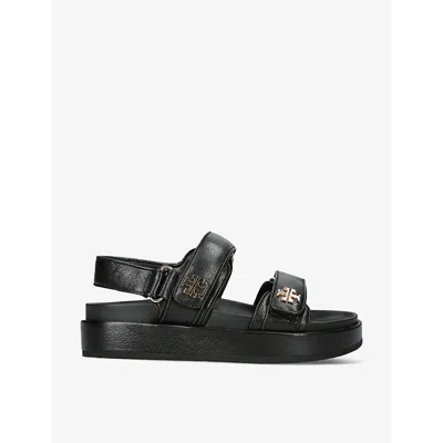 Tory Burch Womens Black Kira Logo-plaque Leather Sandals